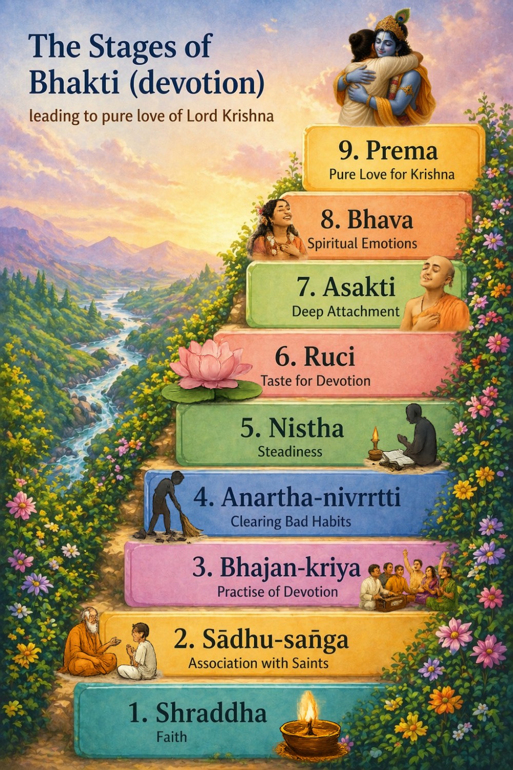 The 9 stages of bhakti from Shraddha to Prema explained