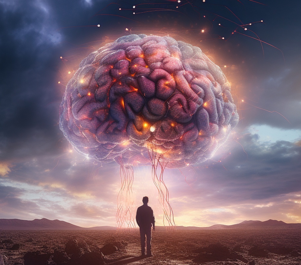 A person looking at human brain